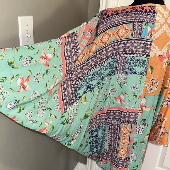 Anthropologie Cocoon Kimono Mixed Print Topper One Size Floral Modal Layer Boho - Picture 2 of 16